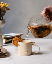 Gri Seramik - Beyaz Yıldız Çay Fincanı