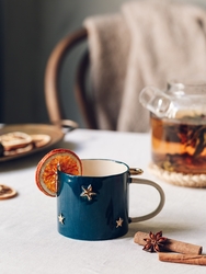 Gri Seramik - Mavi Yıldız Çay Fincanı