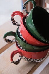Yılbaşı Yeşil Benekli Double Türk Kahvesi Fincanı - Thumbnail