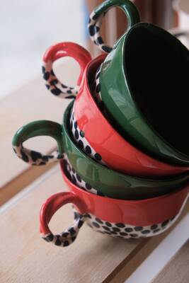 Yılbaşı Yeşil Benekli Double Türk Kahvesi Fincanı